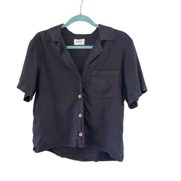 Mate The Label Womens Pants and Top Set Size Medium Black Tapered Leg Pure Linen - Picture 8 of 8